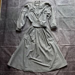 Women's Vintage 80's Megan Moore USA Denim Gray Black Belted Midi Dress Sz 8 (M)